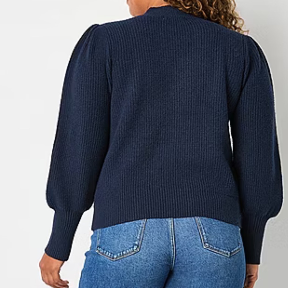 Liz Claiborne Embellished Navy Mock Neck Sweater - Picture 6 of 9